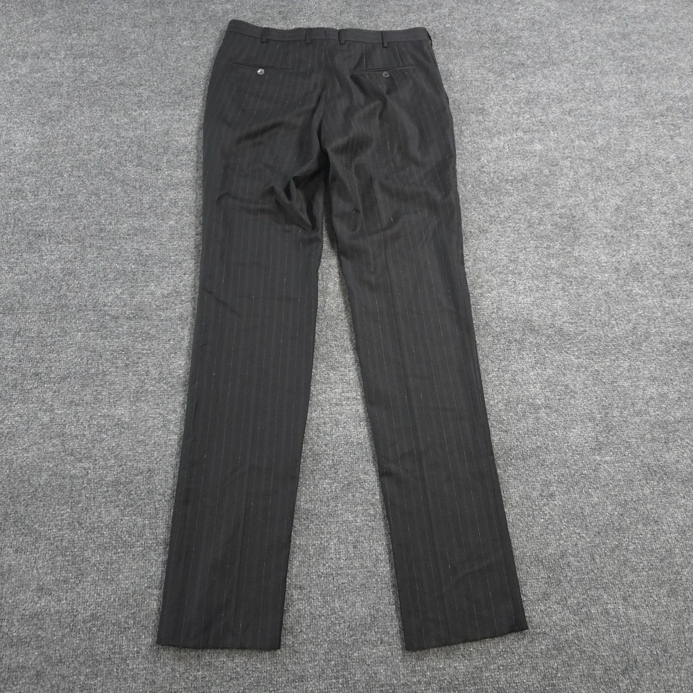 Isaia Pants Mens 34x37 Black Pinstripe Base Sanita Unhemmed Dress Slacks Italy